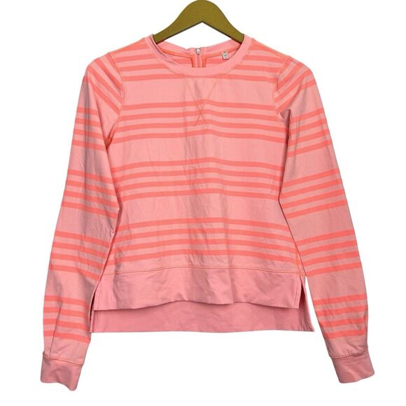 Lululemon Size 4 Coral Stripe Run Warm Up Crew Pullover Long Sleeve Preppy Top - Picture 1 of 10